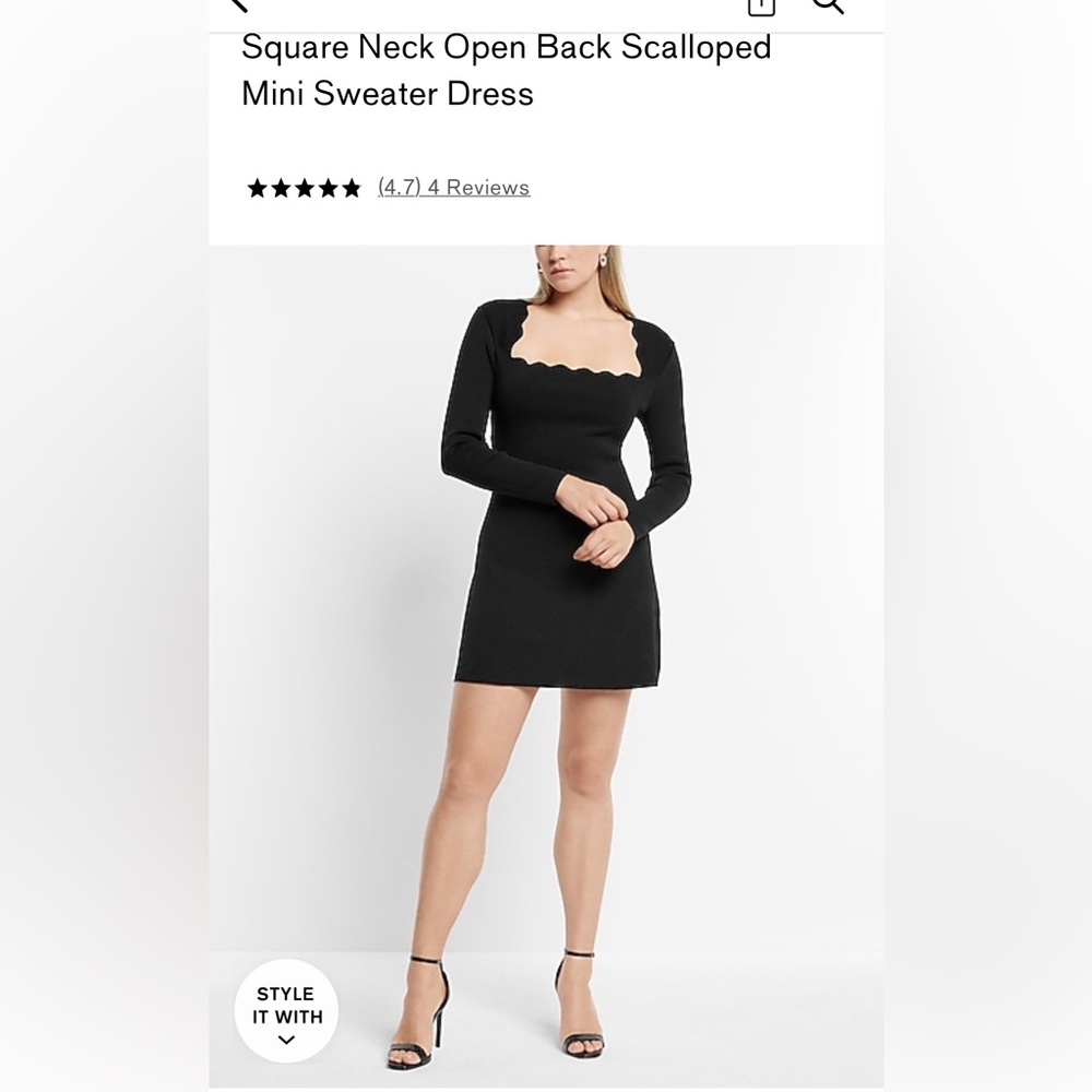 Square Neck Open Back Scallop Mini Sweater Dress